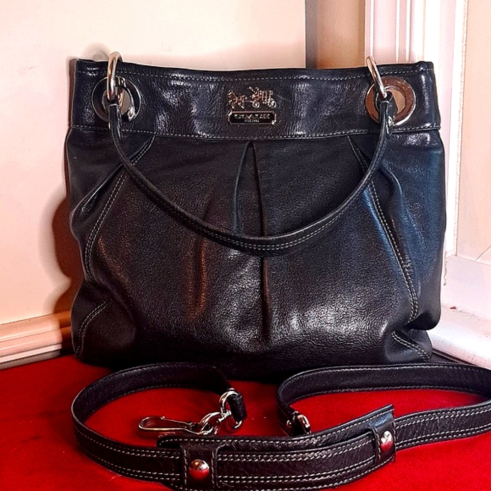 Coach Carriage Collection Soft Black Leather Shoulder & Crossbody  EUC